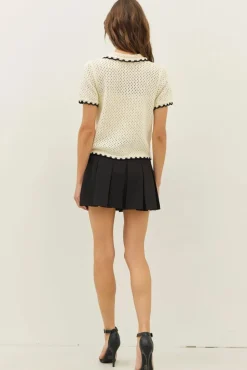 Contrast Scallop Cardigan - Black/Cream