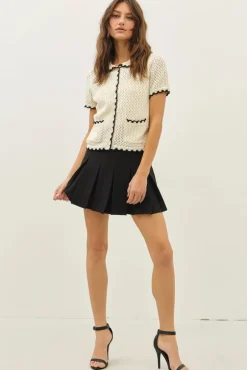 Contrast Scallop Cardigan - Black/Cream