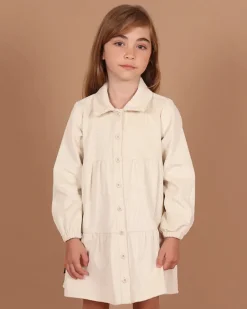 Corduroy Tiered Dress - Cream