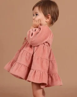 Corduroy Tiered Dress - Dusty Rose