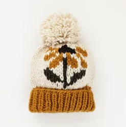 Cornflower Hand Knit Beanie Hat - Gold