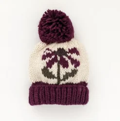 Cornflower Hand Knit Beanie Hat - Plum