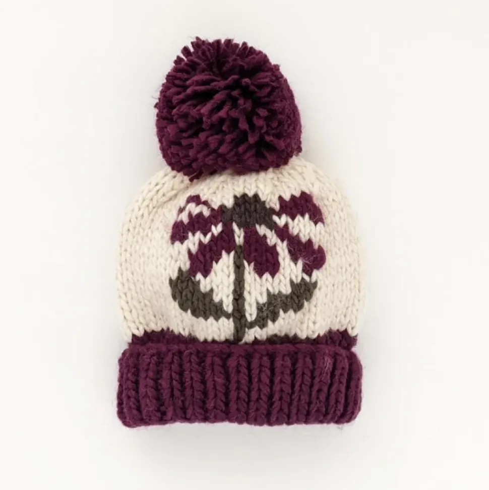 Cornflower Hand Knit Beanie Hat - Plum