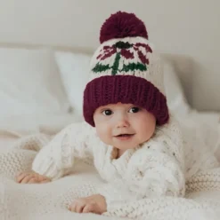 Cornflower Hand Knit Beanie Hat - Plum