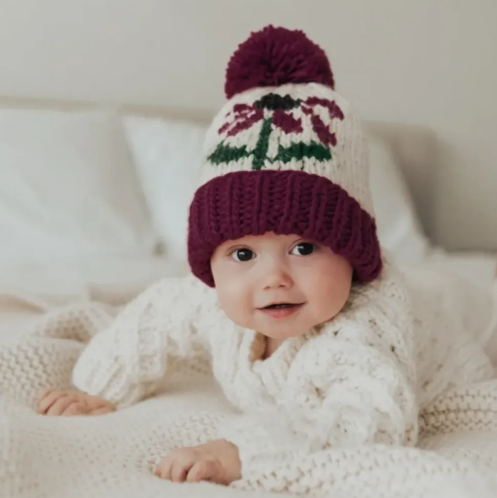 Cornflower Hand Knit Beanie Hat - Plum