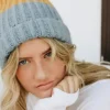 Cozy Color Block Wool Beanie - Blue/Mustard