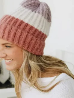 Cozy Color Block Wool Beanie - Rose/Lavender