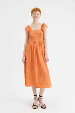 Crinkled Midi Dress with Open Back