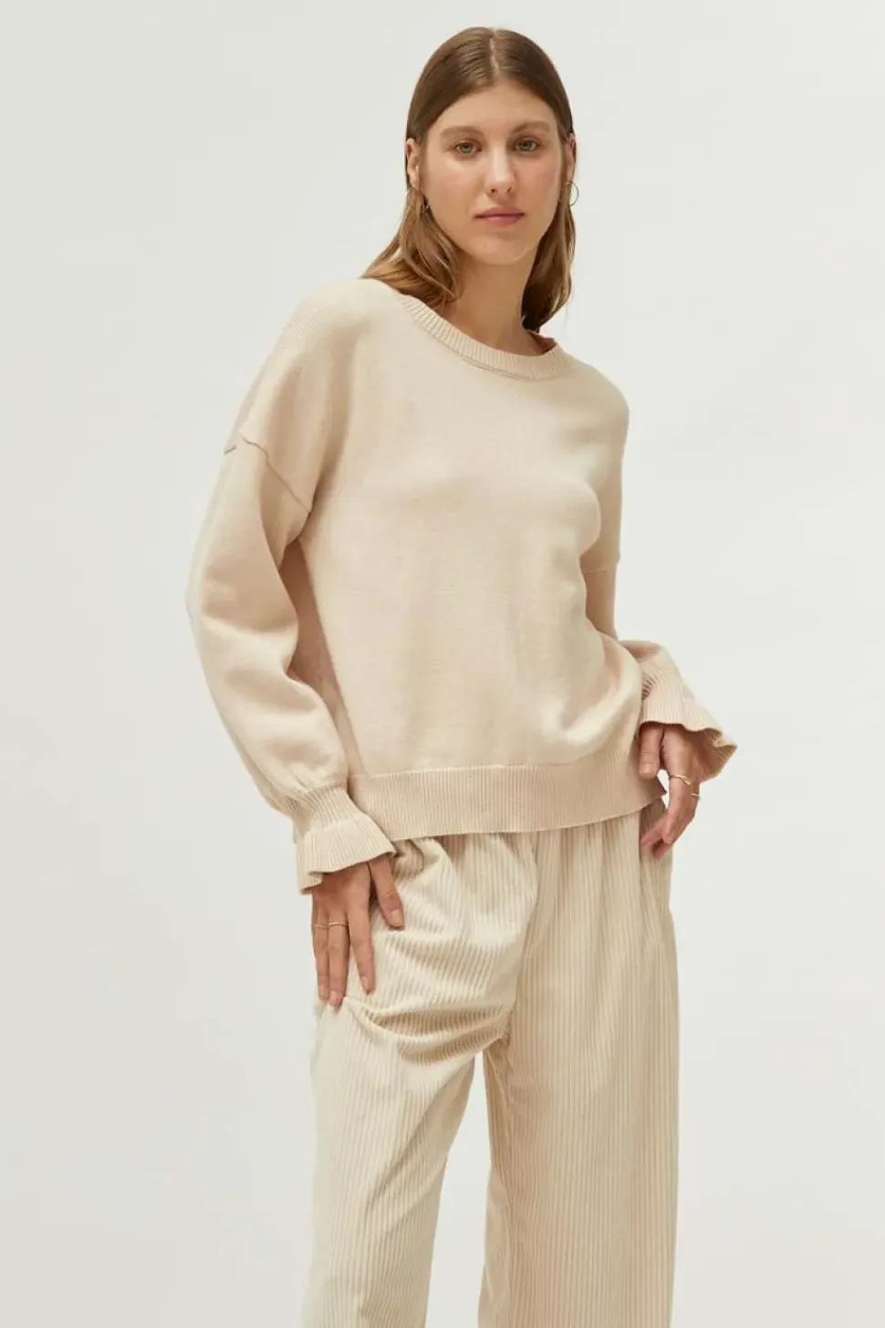 Cuff Detail Sweater - Cream