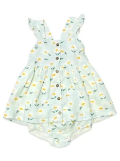 Daisies Ruffle Button Baby Dress+Bloomer
