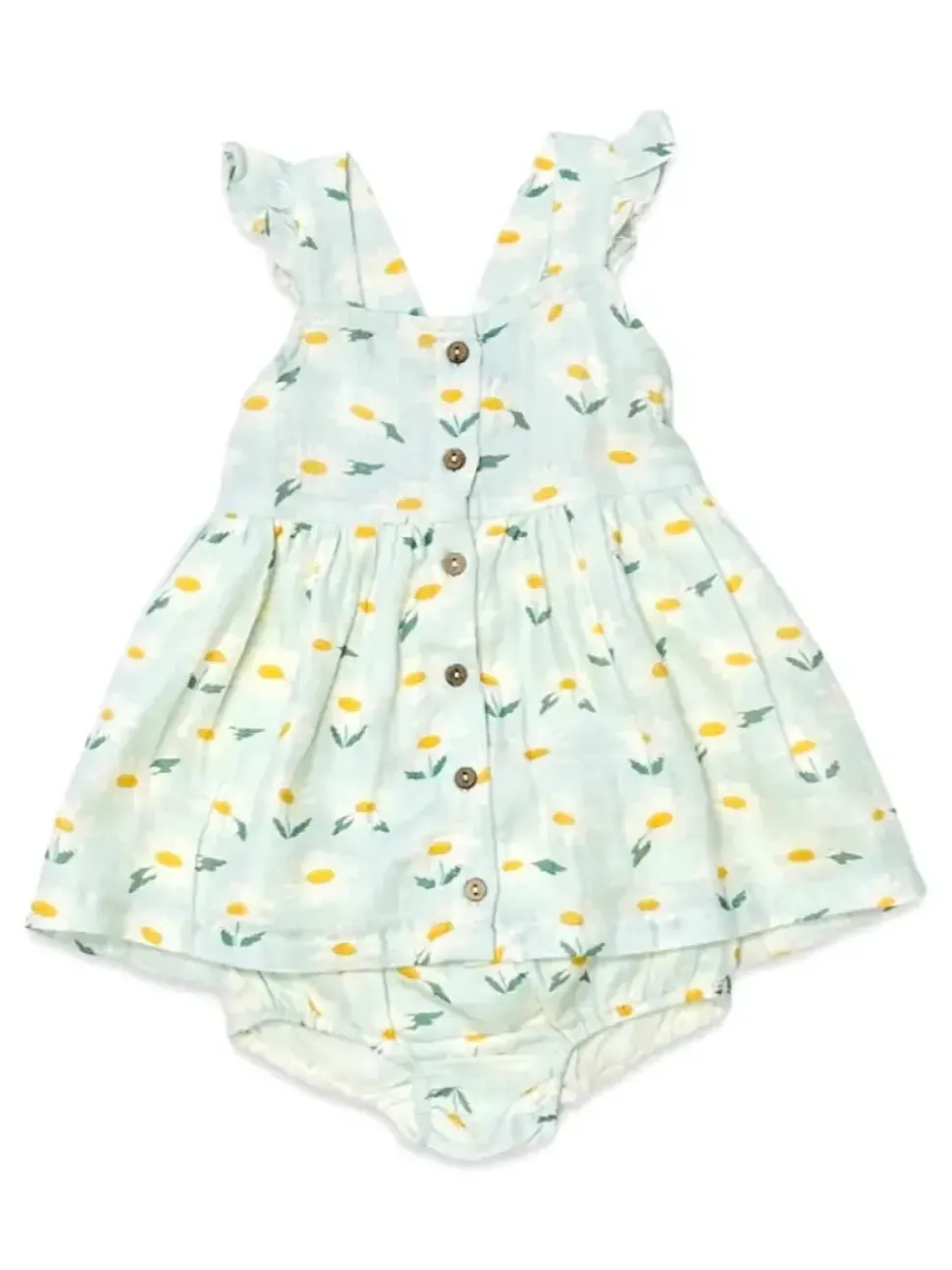 Daisies Ruffle Button Baby Dress+Bloomer