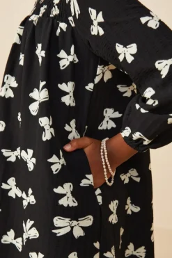 Ditsy Bow Print Smock Detail Dress