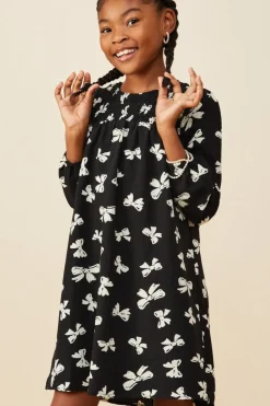 Ditsy Bow Print Smock Detail Dress