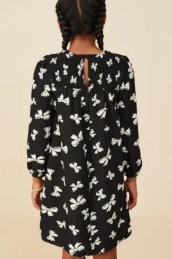 Ditsy Bow Print Smock Detail Dress