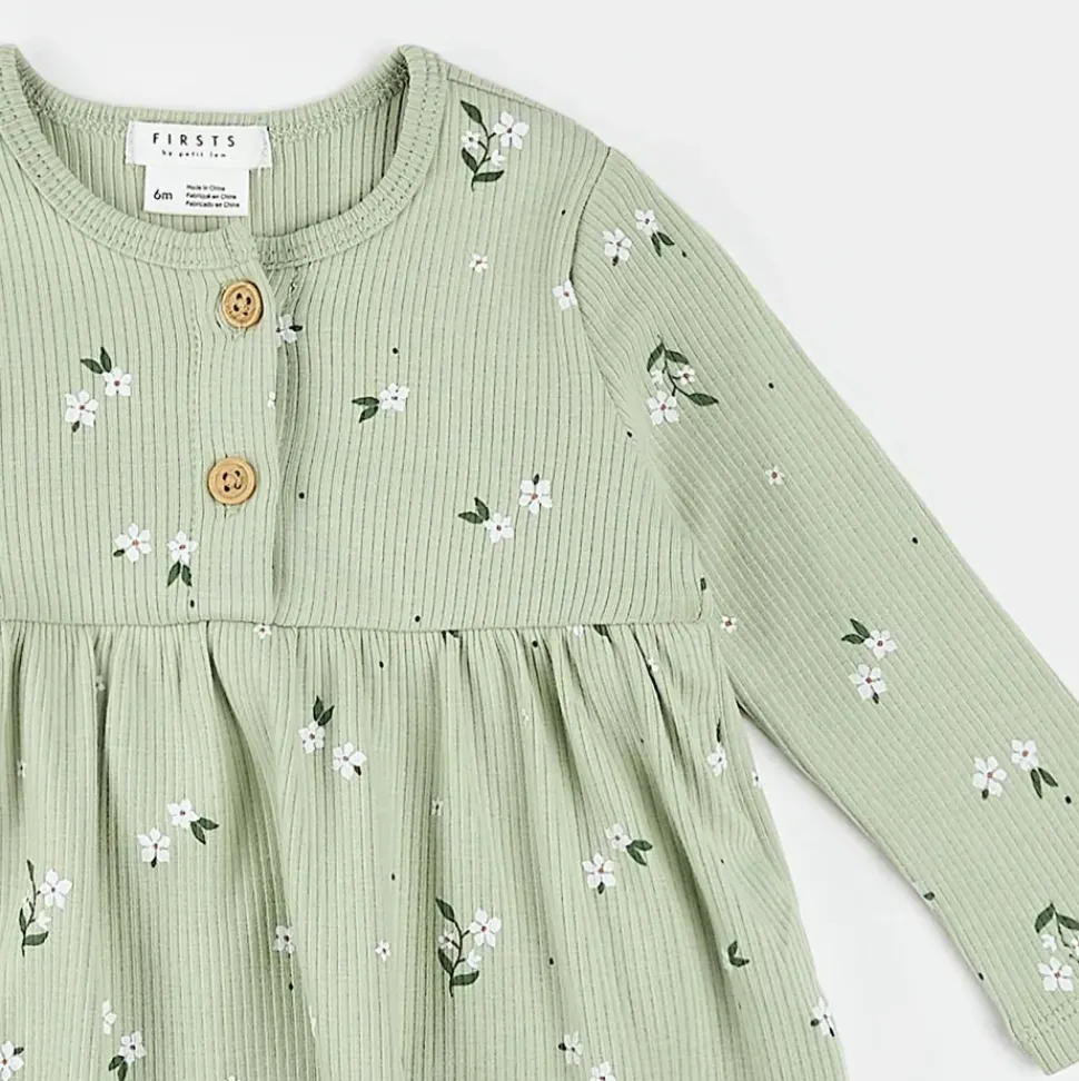 Ditsy Floral Long-Sleeve Bodysuit Dress