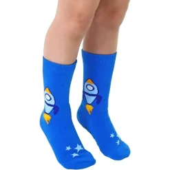 3D Packaged Crew Socks - Rocket Ship in Space - Blue