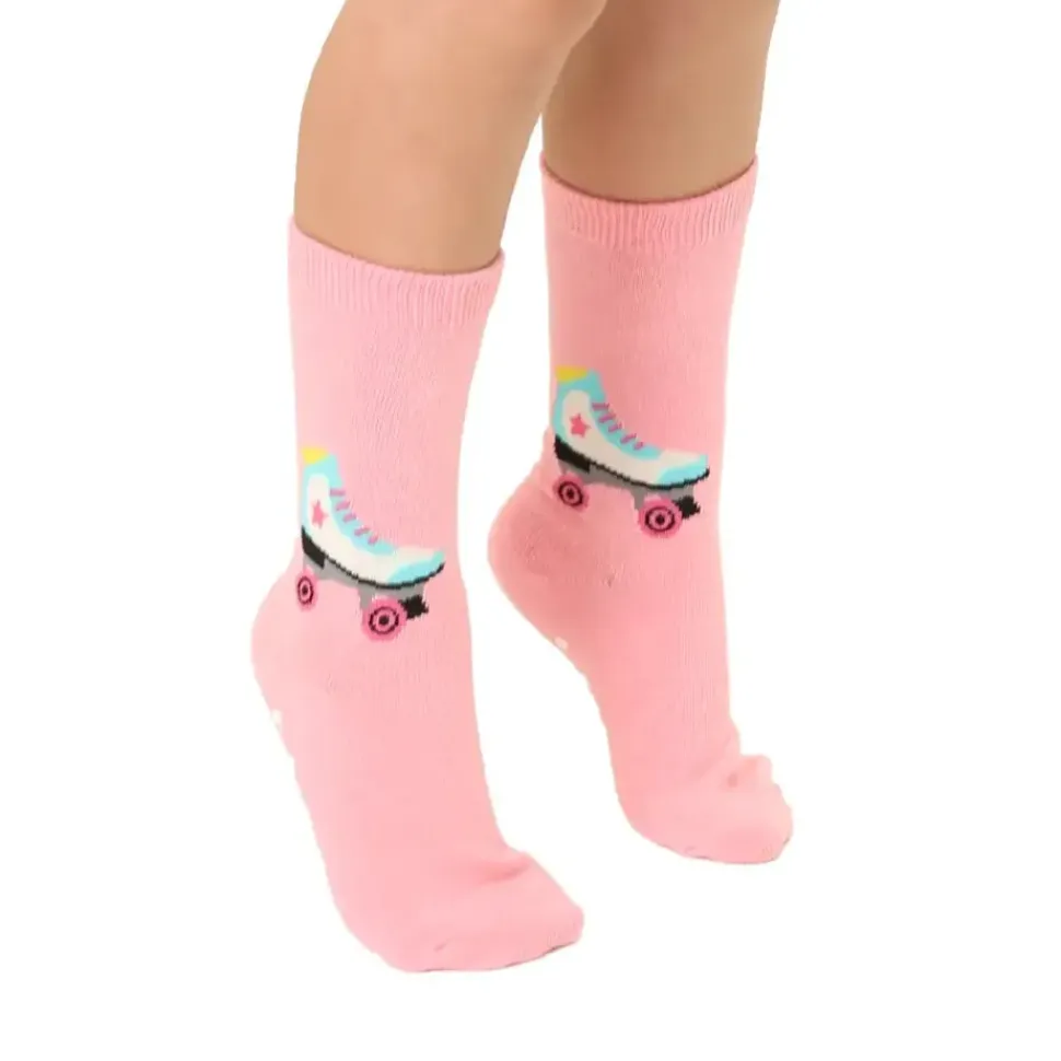3D Packaged Crew Socks - Roller Skate - Pink