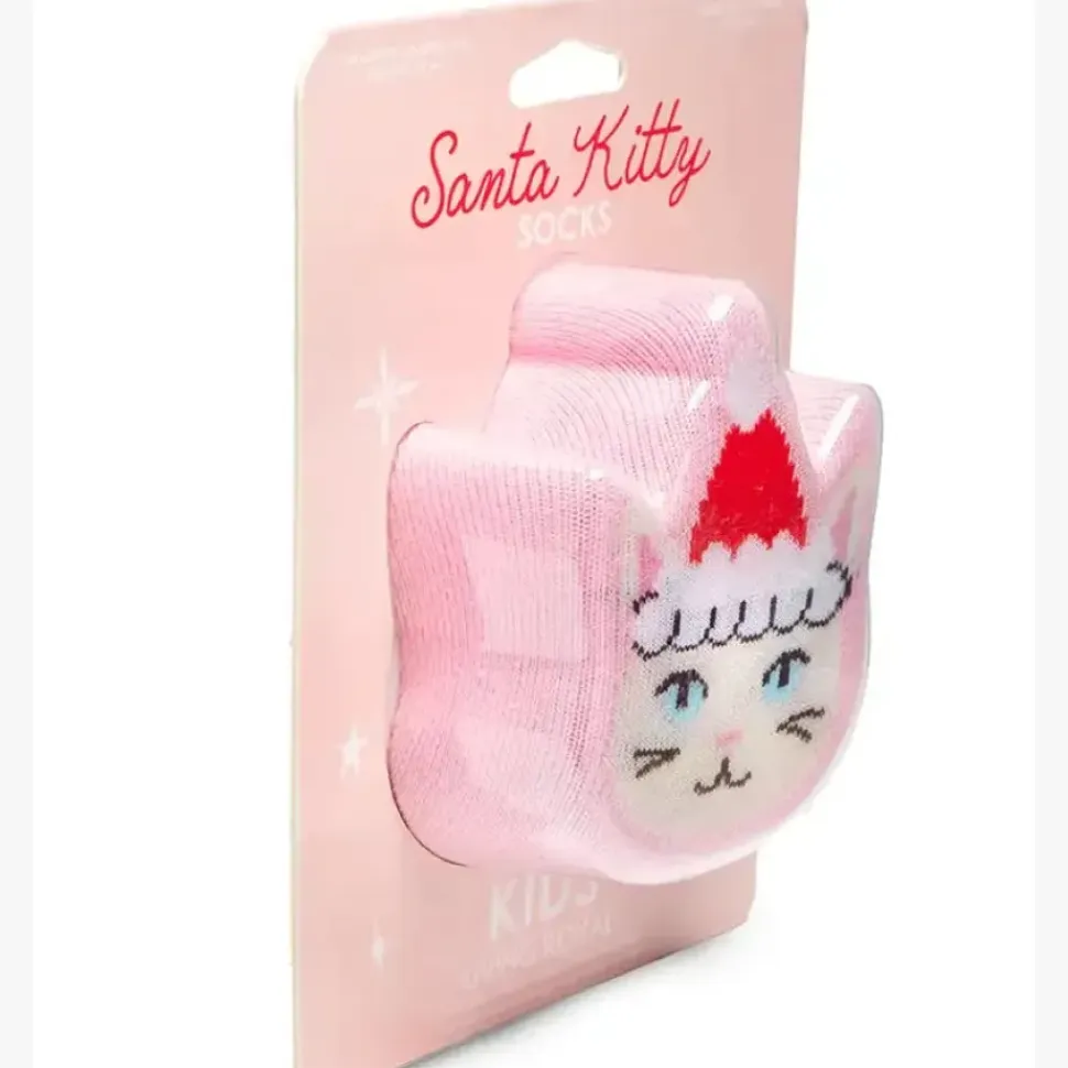 3D Packaged Crew Socks - Santa Kitty