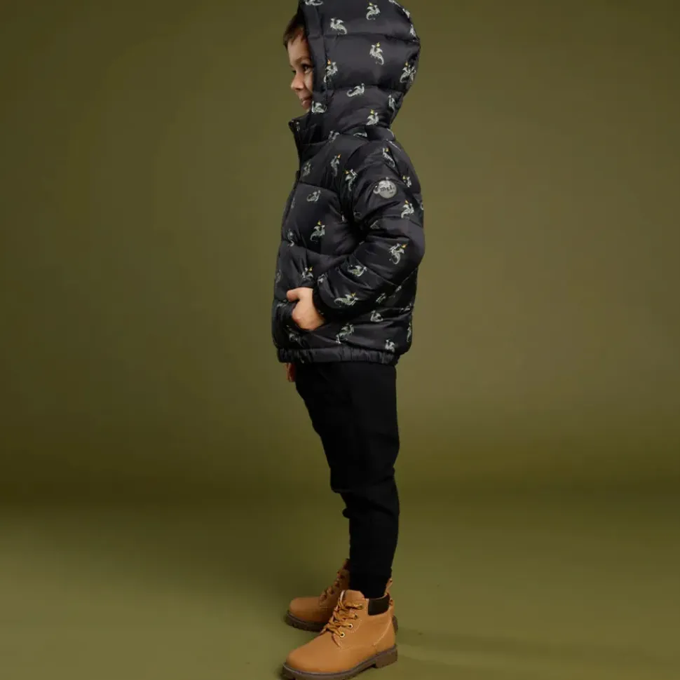 Dragon Print on Black Hooded Packable