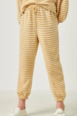 Drawstring Waist Brushed Striped Jogger