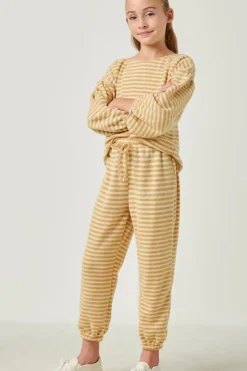 Drawstring Waist Brushed Striped Jogger