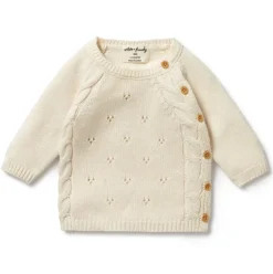 Ecru Knitted Pointelle Kimono Cardigan