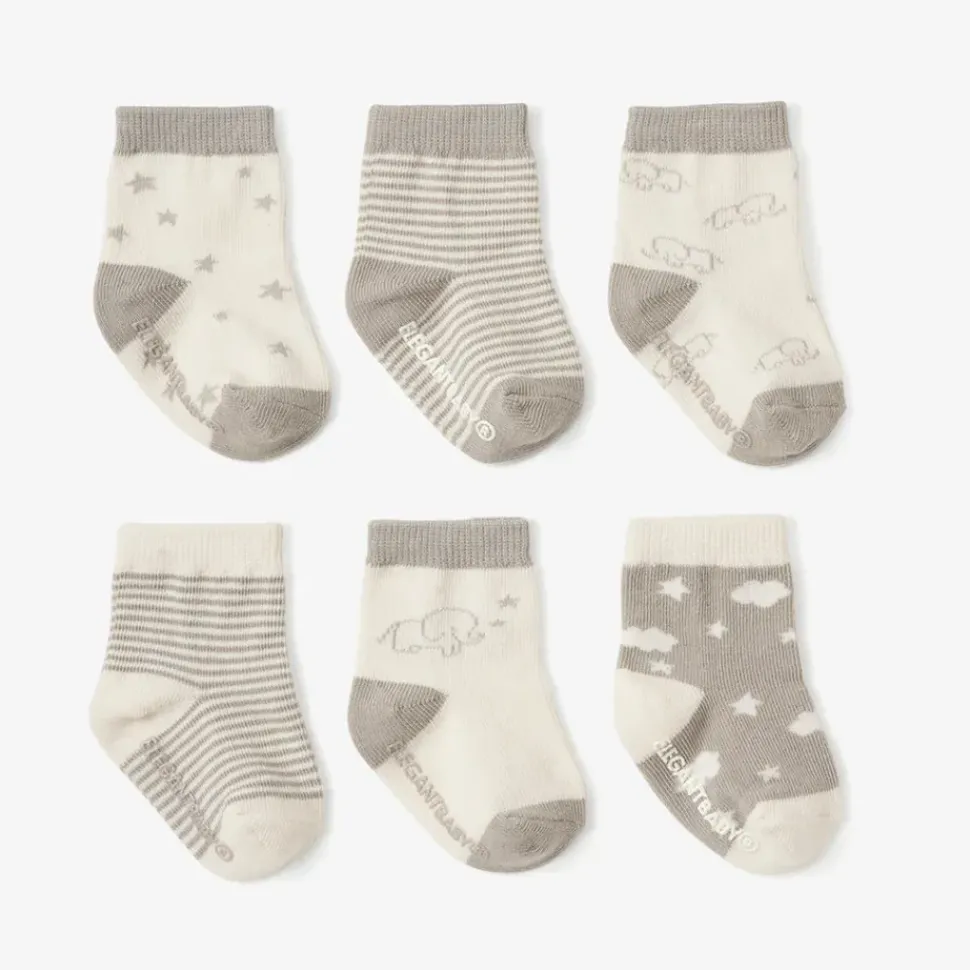 Elephant Non Slip Baby Socks 6pk