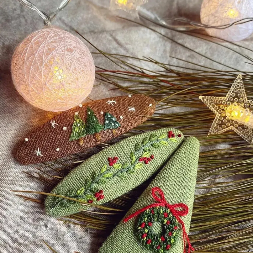 Embroidered Holiday Hair Barrettes - Several Styles