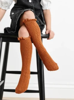 Fancy Lace Top Knee High Socks - Sugar Almond