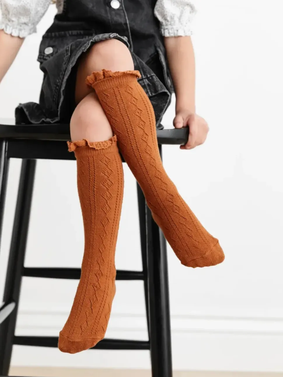 Fancy Lace Top Knee High Socks - Sugar Almond