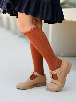Fancy Lace Top Knee High Socks - Sugar Almond