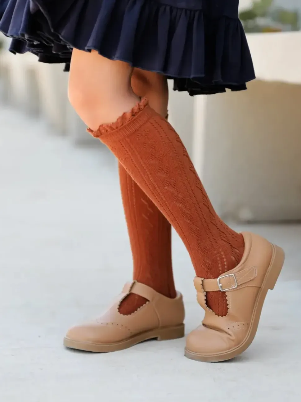 Fancy Lace Top Knee High Socks - Sugar Almond