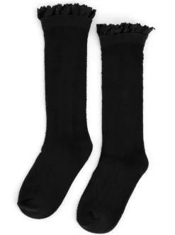 Fancy Lace Top Knee High Socks - Black