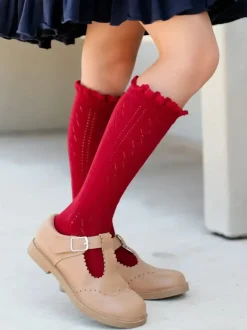 Fancy Lace Top Knee High Socks - Cherry