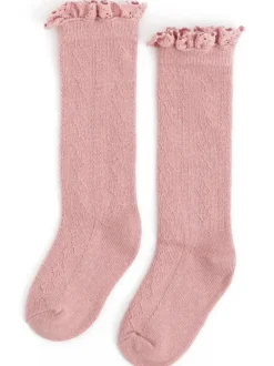 Fancy Lace Top Knee High Socks - Blush