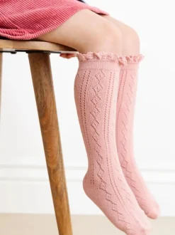 Fancy Lace Top Knee High Socks - Blush