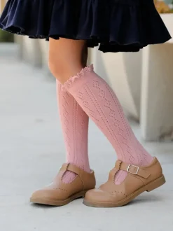 Fancy Lace Top Knee High Socks - Blush