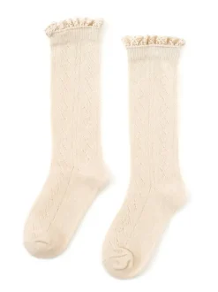 Fancy Lace Top Knee High Socks - Vanilla