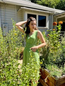 Fiji Dress - Grass Green Check