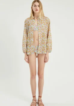 Fish Print Oversized Long-Sleeved Shirt