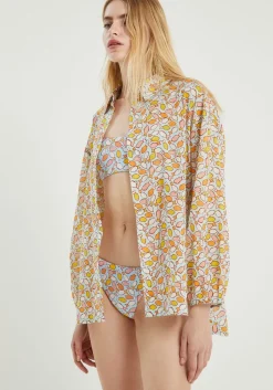 Fish Print Oversized Long-Sleeved Shirt