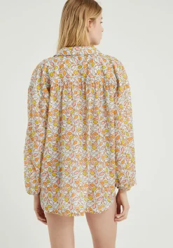Fish Print Oversized Long-Sleeved Shirt
