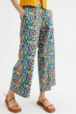 Fish Print Wide-Leg Cropped Trousers