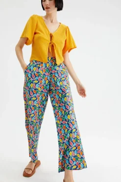 Fish Print Wide-Leg Cropped Trousers