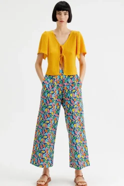 Fish Print Wide-Leg Cropped Trousers