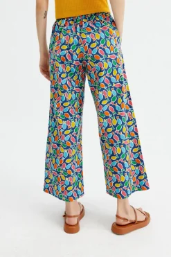 Fish Print Wide-Leg Cropped Trousers