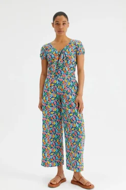Fish Print Wide-Leg Cropped Trousers
