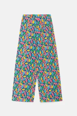 Fish Print Wide-Leg Cropped Trousers