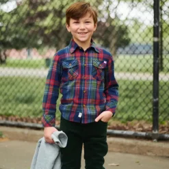 Flannel Shirt - Navy/Cranberry Plaid