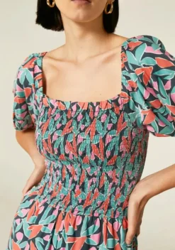 Floral Bird of Paradise Print Smocked Playsuit